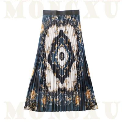 China 2020 Spring And Autumn Breathable Women Long Pleated Midi Skirt Famous Brand Print for sale