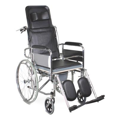 China High Back Folding Reclining Wheelchair With Commode For Elderly People Use for sale