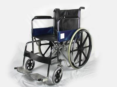 China ISO Foldable Steel Wheelchair With Solid Castor Rear Wheel for sale