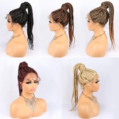 China Different styles of braided wig synthetic full lace front cornrow braid wigs for black women, wholesale glueless box braided lace wigs vendors for sale