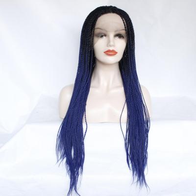 China Factory Wholesale Silky Straight Full Wave Senegalese Twist Micro Braid Wig, Million Braid Synthetic Lace Front Wig for sale