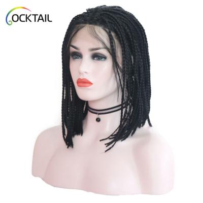 China Small Micro Box Braid Wig Silky Straight Wave Different Colors,Short Synthetic Braided Lace Front Wig For Black Women for sale