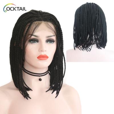 China Silky straight wave mixed color thick lead lace braided wig with baby hair, braid and bead wig, synthetic crochet braid hair wig for sale