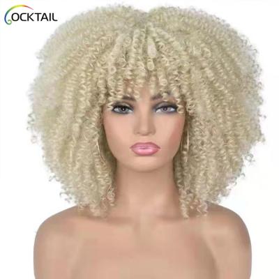 China Afro Kinky Curly Wigs Ombre Cosplay Wigs High Temperature Afro Soft Synthetic Short Hair Wigs With Bangs For Black Women for sale