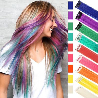 China Straight Clip In Ombre Colored Synthetic Hair Extensions High Temperature Pink Red Blue Hair One Piece For Women Girl Kids for sale