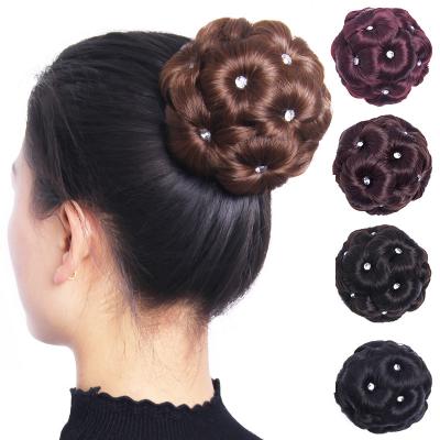 China bridal wedding braid hair bun piece, wig with bun hair for short, artificial nine flowers hair bun padded bridal wed braid hair bun for sale