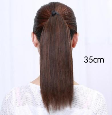 China Silky Straight Wave Black Drawstring Ponytail Hair Piece, Clip In Long Straight Ponytail Hair Extension for sale