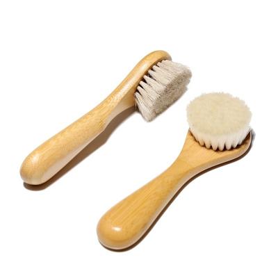 China Natural Face Brush Eco-friendly Bamboo Face Brush Wool Handle Face Brush For Exfoliating Facial Skin Care for sale