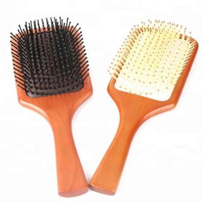 China Classic Cushion Beech Wood Massage Paint Paddle Dark Brown Wooden Hair Brush With Carton Packing for sale