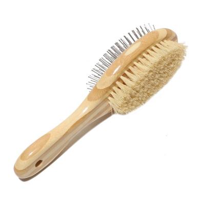 China Viable Sisal Stainless Steel Pet Hair Brush Pet Grooming Viable Bamboo Bilateral Brush for Dogs and Cats for sale