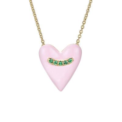 China Fashionable Custom Made Pink Gemnel Enamel 5A Zircon Gold Vermeil Heart Necklace Women for sale