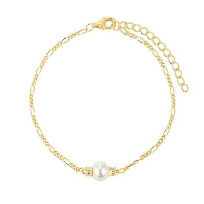 China Gemnel FASHIONABLE Hot Sale 925 Silver Gold Plated Adjustable Figaro Freshwater Chain Jewelry Charm Pearl Bracelet for sale