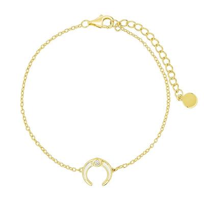 China TRENDY Gemnel Fashion Jewelry Gold Plated White Diamond Crescent Moon Solitaire Adjustable Enamel Bracelet for sale