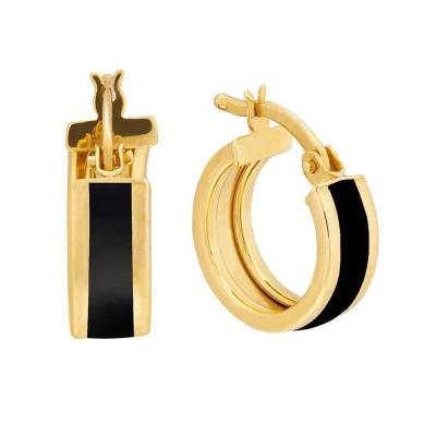 China Unique FASHIONABLE Gemnel Products Ladies Jewelry Accessories Wholesale 18k Gold Plated Silver Black Onyx Circle Stone Earring for sale