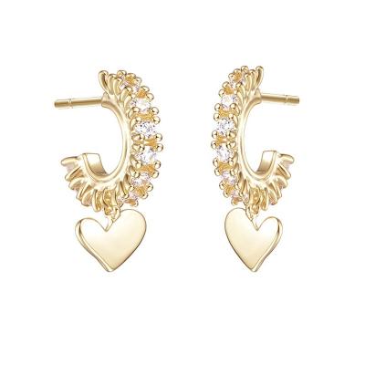 China Gemnel Cute Fashion 925 Sterling Silver 18k Gold Plated Custom Heart Drop To Pave Chunky CZ Circle Earring for sale