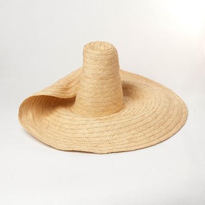 China Vintage High Brig Striped Crown Brim Mexico Raffia Oversized Sombrero Straw Hat for Women Lady Beach Party for sale