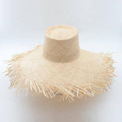 China 2018 Checked Fashionable Raffia Floppy Fringed Simple Beach Fringed Straw Hat Body Sun Hat for sale