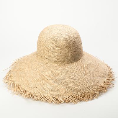 China Wholesale High Quality Summer Natural Image White Bao Straw Hat With Large Fringed Brim for sale