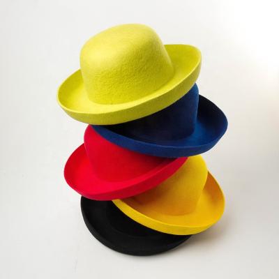 China 2020 New Fashionable Colorful Plush Brim Thrower Pattern Wool Felt Hat For Lady Girl Women Fashion Dress for sale