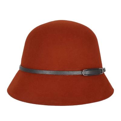 China 2021 New Trend Plush Solid Color Bell Fedora Shape Elegant Women Pure Wool Felt Hat for sale