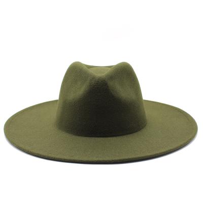 China HOT SALE Faux Plush Wool Panama Hat 9.5cm Wide Brim Fedora Hat For Men Autumn Winter Fashion Women Dress for sale