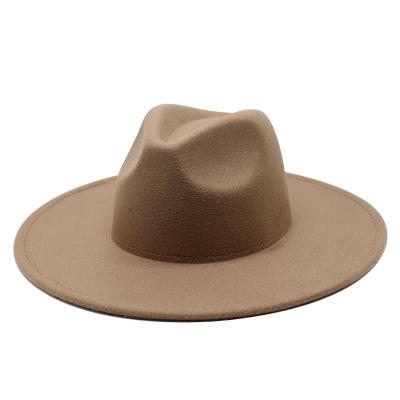 China High Quality Polyester Striped Felt Edge Fedora Women Men Flat Wide Fedora Hat for sale