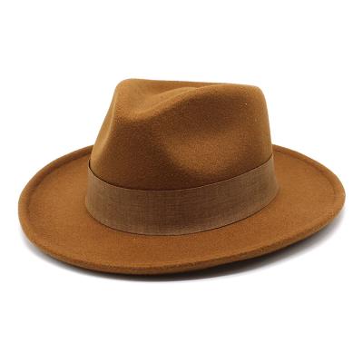 China Image Autumn Winter 2021 New Shape Luxury High Quality Faux Wool Felt Wide Brim Fedora Hat Men for sale