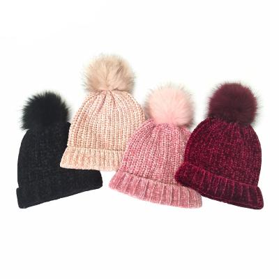 China 2021 COMMON Hot Sale Multiple Color Autumn Winter Fashion Dress Warm Chenille Knitted Beanie Hat For Women Lady for sale