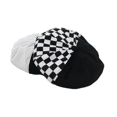 China New Version Checkerboard Mosaic Korean Ladies Beret Checked Black White Cloud Shape Beret Hats For Woman Man for sale