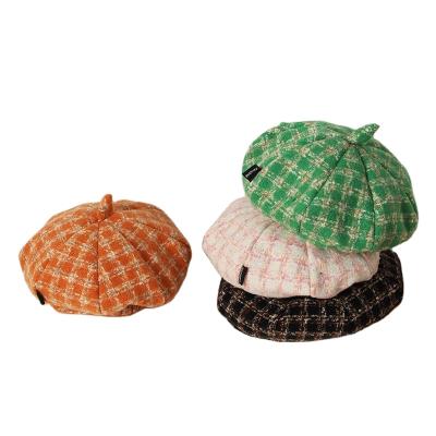 China Octagonal Autumn Winter Kids Hat New Fashion Check Beret Boys And Girls Fashion Children's Hats Hats for sale