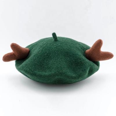 China Cute Picture Christmas Festival Kids Wool Beret Hat Cap With Deer Ears for sale