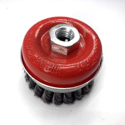 China Industrial Cleanging Polish Broom Twisted Knot Stainless Steel Wire Cup Brush with Screw for Cleaning and Grinding Angle Grinder for sale