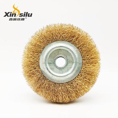 China Ideaful for Cleaning Rust Wire Brass Coated Wheel High Quality Flat Crimped Circular Brush for Derusting Polishing Wheels for sale