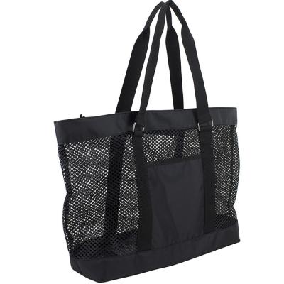 China Reusable Lightweight Black Beach Tote Nylon Mesh Shopping Bag for sale