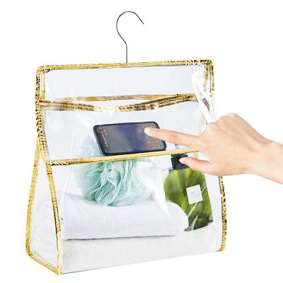 China TPU Waterproof Elegant Clear Corner Rack Hook Bathroom Shower Storage Hanging Bag For Clothes for sale