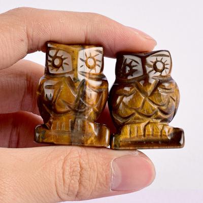 China High Quality Hand-carved Stone Europe Tiger Eye Owl Miniature Natural 1.5 Inch Statue Healing Animal Home Ornaments Accessories for sale