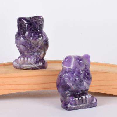 China Amethyst Owl Miniature Craft Natural Stone Hand-carved natural from Europe 2 inch Crystal Animal Statue Healing Home ornaments accessories for sale