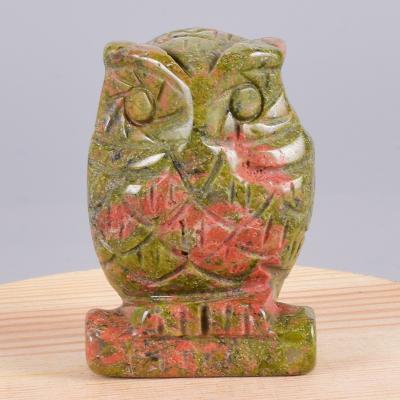 China Europe Unakite Hand-carved High Quality Owl Miniature Natural Stone 2 Inch Owl Ornaments Home Accessories Statue Animal Healing for sale