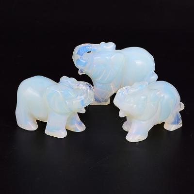 China Europe all kinds of size Opalite Hand-carved Crystal Animal Statue Elephant Healing Feng miniature shui stone elephant craft home decor for sale