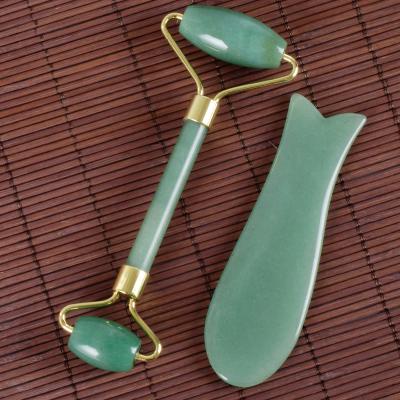 China Skin Tightening Gemstone Nature Stone Jade Roller Facial Gua Sha Tool Kit Aventurine Crystal Massage Face Beauty Product For Skin Health Care for sale