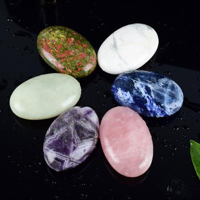 China Natural Crystal Mineral Chakra Worry Stone Palm Stone China Rose Quartz Hot Stone Hand Back Massager Skin Care Beauty Product for sale