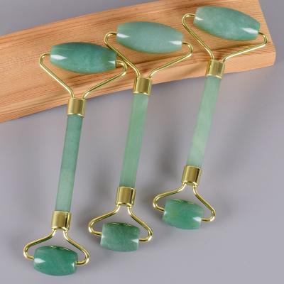 China Skin Tightening High Quality Aventurine Jade Roller Body Gua Sha Tool Green Stone Nature Roller Facial Massager For Face Skin Care for sale