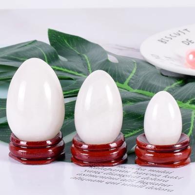 China People Art Jade Yoni Egg 3 PCs Set Natural White Gemstone Jade Stone Crystal Ball For Women Muscle Training Pelvic Massage Crystal Egg for sale