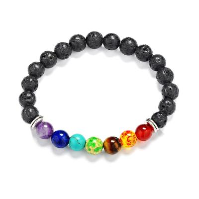 China CLASSIC Wholesale 8mm Lava Rock 7 Chakras Aromatherapy Essential Oil Diffuser Bracelet Braided Rope Yoga Bead Bracelet For Healing for sale