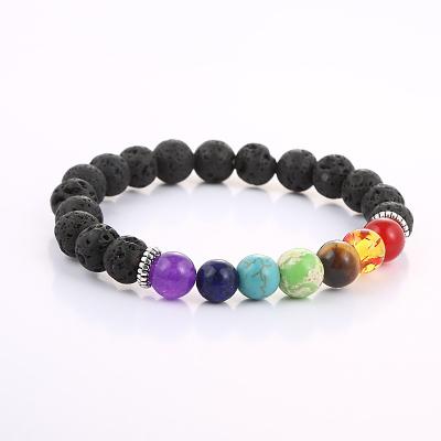 China CLASSIC New Style Stretchable 7 Chakra 8mm Natural Volcanic Stone Beads Yoga Bracelet Crystals Healing Stone Selenite Bracelet for sale