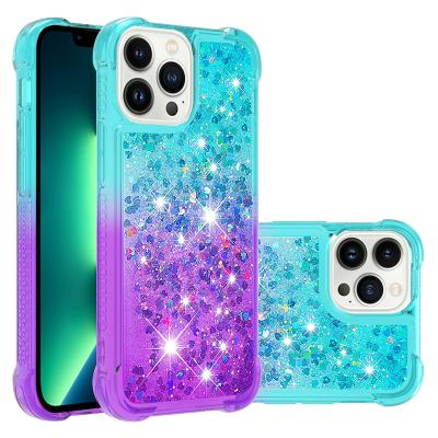 China Easy Install and Remove Hydraulic Gradient Soft Airbag Bling Glitter Shockproof TPU Phone Case for iPhone 12 pro 13 max for sale