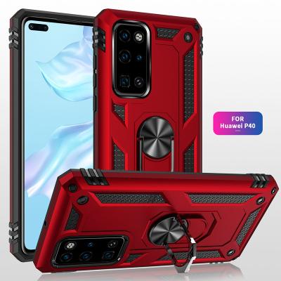 China Phone Case With Stand RTS Tpu+Pc P40 Pro Heavy Duty Hybrid Shockproof Phone Case For Huawei P40 Lite Case With 360 Metal Ring for sale