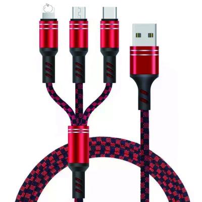 China Factory new charger micro/TYPEC/For iphone box at the same time OEM 1.2m fabric straight braided 3 in 1 Usb charging cable for mobile phones for sale