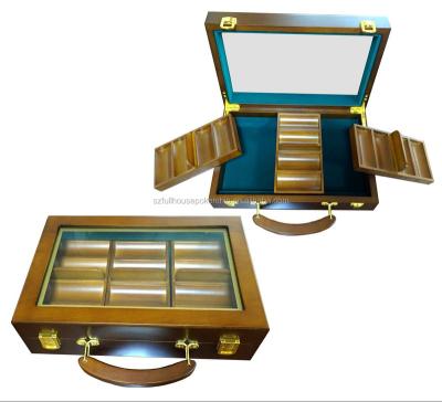 China 300 Wooden Poker Chips Wooden Case 500 Set 40 43 55mm for sale