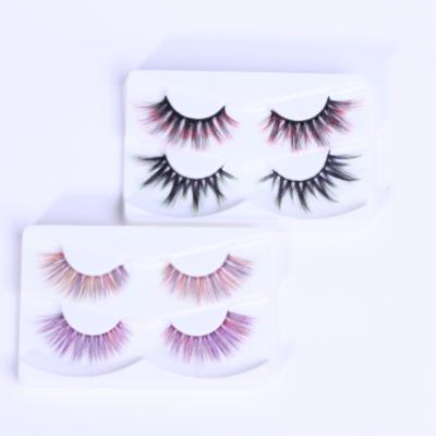 China Premium Hand Made Colored Service Mink Eyelash With Custom Package Feather Colored Eyelash Rainbow for sale